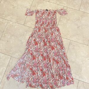 Lulu's Floral off the shoulder Dress - Red and White